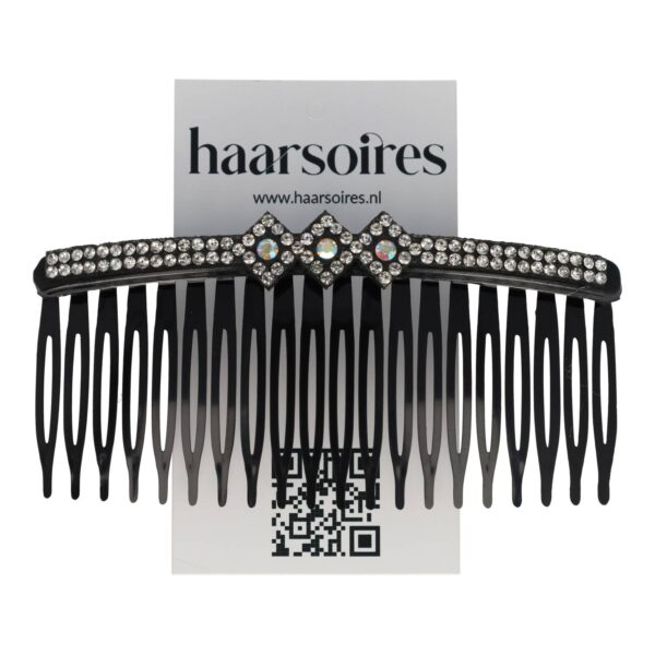 Haarspeld Sierkam Opsteekkam 10cm - Strass Steentjes - Zwart Zilver