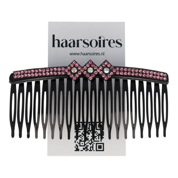 sierkam fatasie vorm vierkant strass steentjes_11 Haarspeld Sierkam Opsteekkam 10cm - Strass Steentjes - Zwart Roze