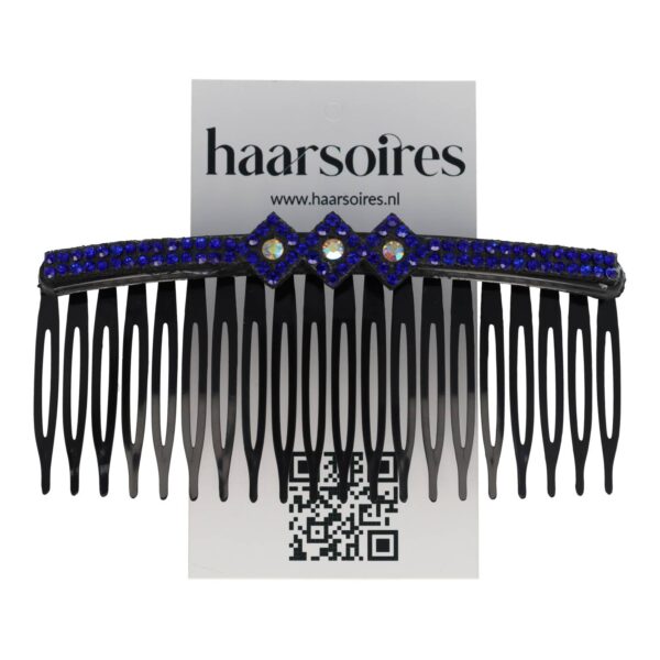 Haarspeld Sierkam Opsteekkam 10cm - Strass Steentjes - Zwart Blauw