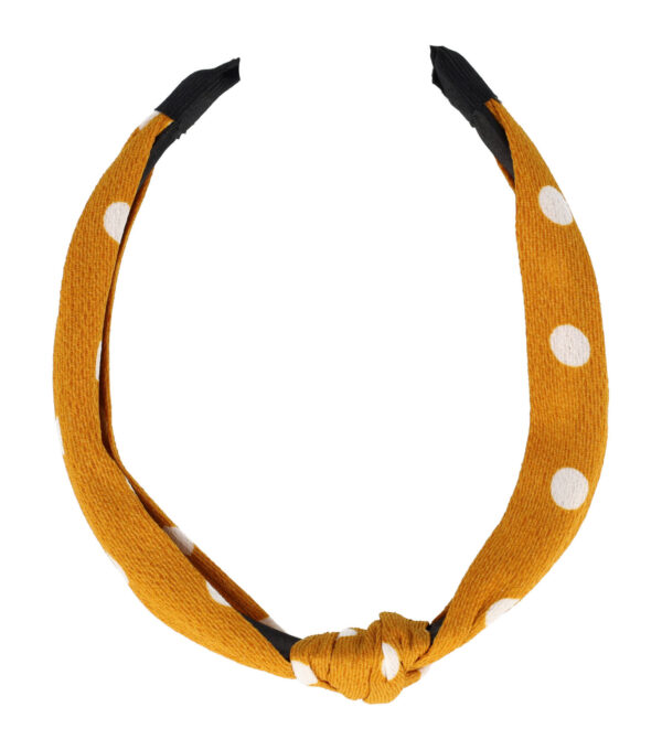 15291_10 Haarband Diadeem 3cm – Knoop – Stippen Print Stof – Wit Geel