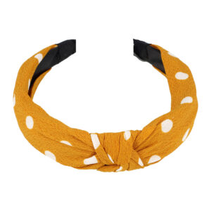 15291_9 Haarband Diadeem 3cm – Knoop – Stippen Print Stof – Wit Geel
