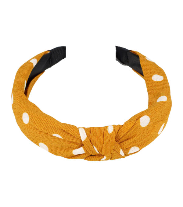 15291_9 Haarband Diadeem 3cm – Knoop – Stippen Print Stof – Wit Geel