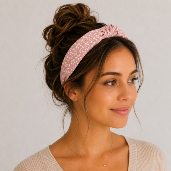 diadeem-knoop-stippen-print-roze Haarband Diadeem 3cm – Knoop – Stippenprint Stof – Roze
