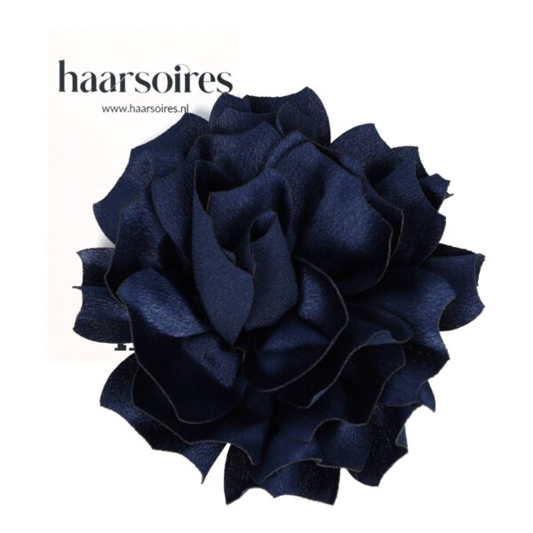 duckklem bloem 11cm donkerblauw_3 Haarspeld Duckklem 11cm - Bloem - Stof - Broche - Donkerblauw