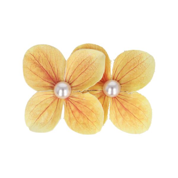 duckklem bloem dubbel_13 Haarspeld Duckklem 7cm – Dubbele Bloem – Parel – Geel