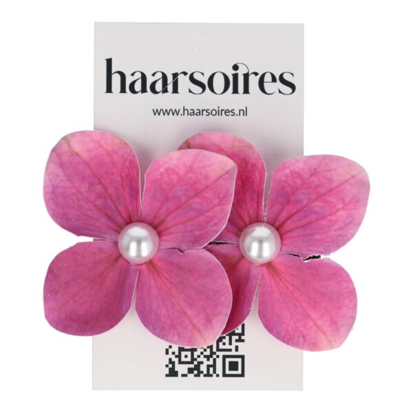 duckklem bloem dubbel_19 Haarspeld Duckklem 7cm – Dubbele Bloem – Parel – Fuchsia Roze