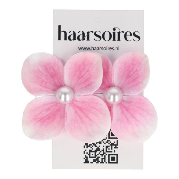 duckklem bloem dubbel_20 Haarspeld Duckklem 7cm – Dubbele Bloem – Parel – Roze