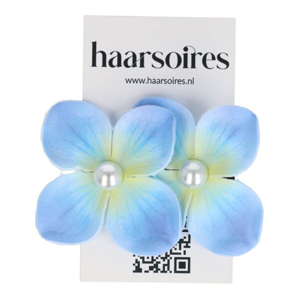 duckklem bloem dubbel_24 Haarspeld Duckklem 7cm – Dubbele Bloem – Parel – Blauw