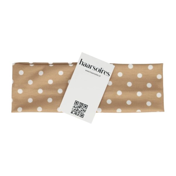 haarband stippen print_2 Haarband Stof 7cm – Stippen Print – Jersey – Wit Bruin