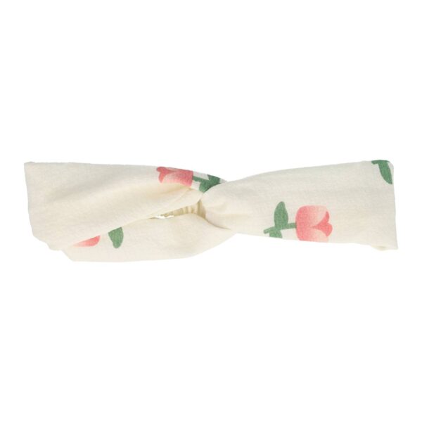 haarband twist creme bloemen_1 Haarband Twist 5cm – Tulp Bloemen Print – Roze Creme