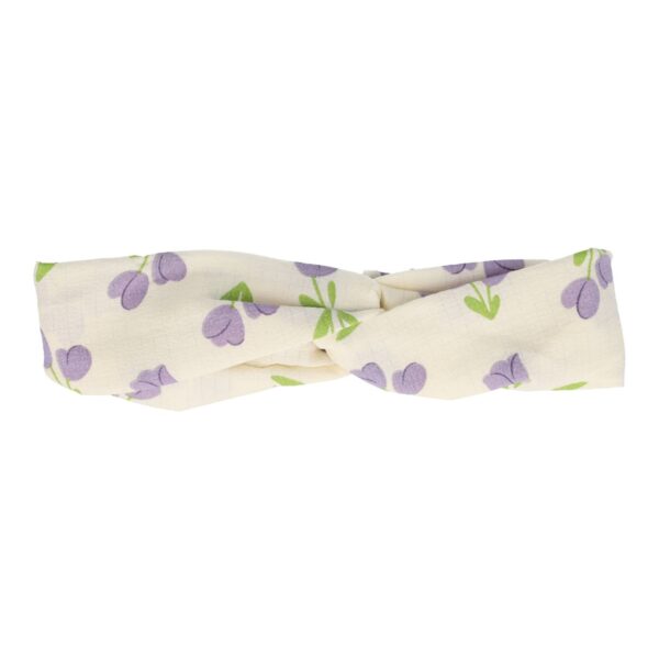 haarband twist creme bloemen_3 Haarband Twist 5cm – Tulp Bloemen Print – Paars Creme