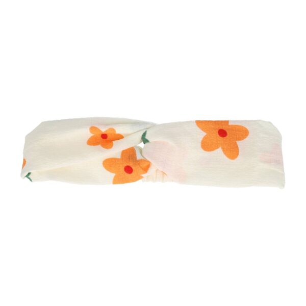haarband twist creme bloemen_5 Haarband Twist 5cm – Bloemen Print – Oranje Creme