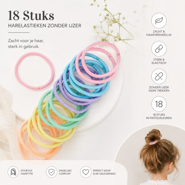 haarelastieken-basic-pastel-set-18-stuks Haarelastieken Basic - Pastel - Zonder Metaal - Roze Paars Groen Blauw Geel Oranje - Set van 18
