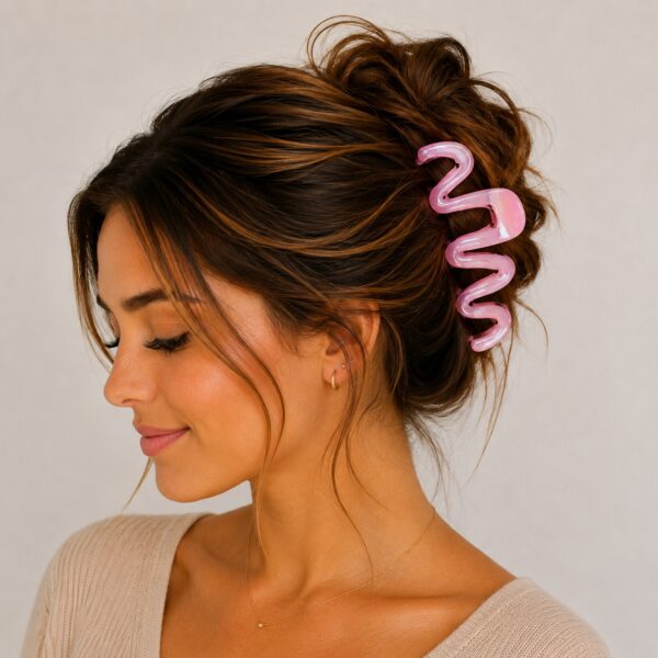haarklem-roze-parelmoer Haarspeld Haarklemmen 11cm – XL Bloem Krul Vorm – Grijs – Set van 2