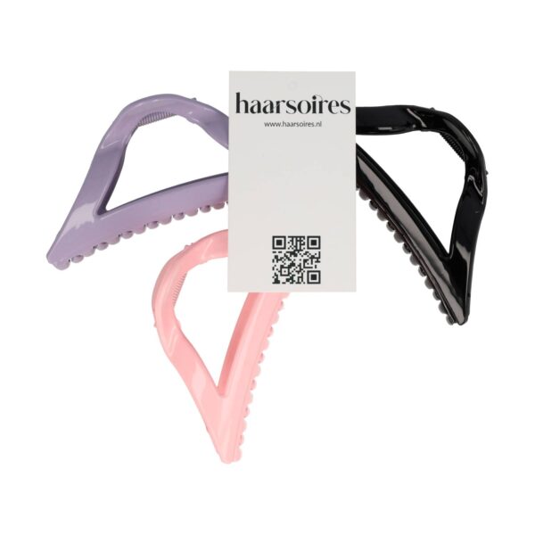 Haarspeld Haarklemmen 11cm – XL Driehoek Vorm – Zwart Roze Paars – Set van 3