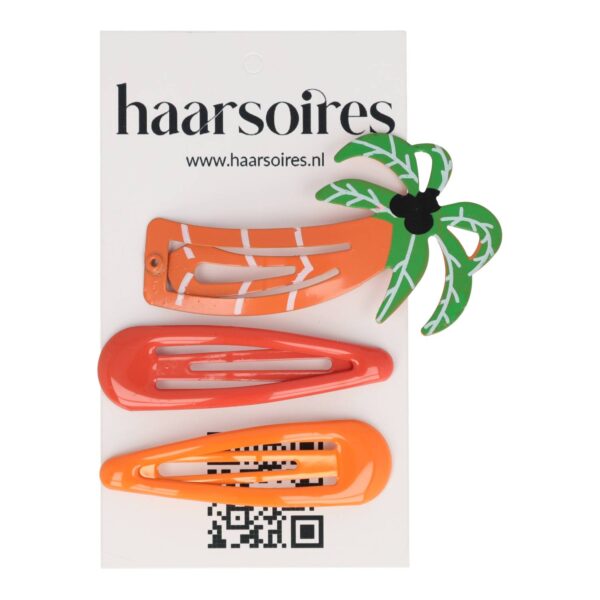 klikklak figuurtjes_3 Haarspeld Klikklak 5cm - Palmboom - Epoxy - Oranje - Set van 3