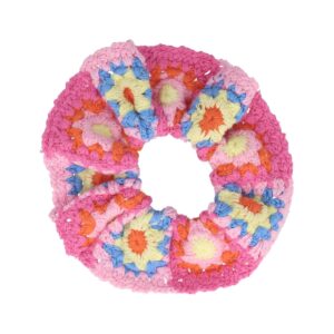 Haarelastiek Scrunchie – Gehaakte Stof – Bloemen Motief – Roze