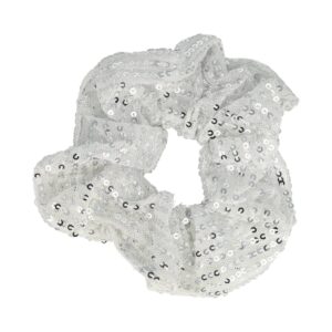 Haarelastiek Scrunchie – Glitter Stof – Pailletten – Wit