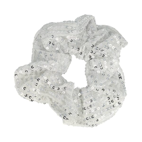 scrunchie glitter pailletjes_3 Haarelastiek Scrunchie – Glitter Stof – Pailletten – Wit