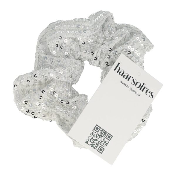 scrunchie glitter pailletjes_4 Haarelastiek Scrunchie – Glitter Stof – Pailletten – Wit