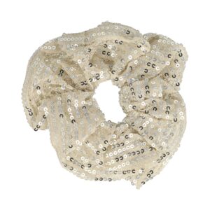 Haarelastiek Scrunchie – Glitter Stof – Pailletten – Beige Creme