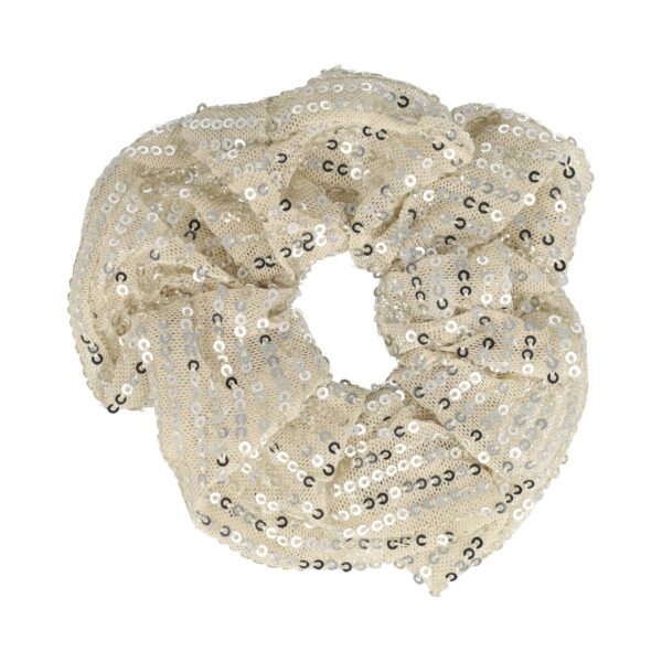 scrunchie glitter pailletjes_5 Haarelastiek Scrunchie – Glitter Stof – Pailletten – Beige Creme