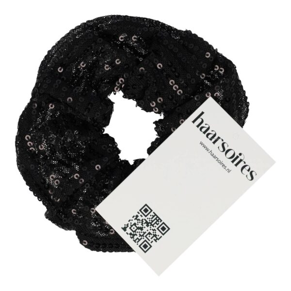 Haarelastiek Scrunchie – Glitter Stof – Pailletten – Zwart