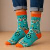 sokken-fiets-oranje-blauw Sokken Katoen - Fiets Print - Oranje Blauw - Maat 38-45