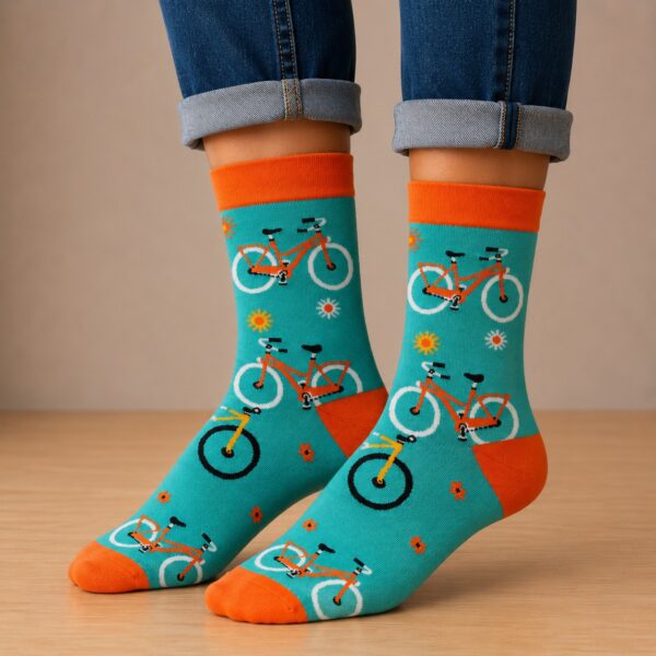 sokken-fiets-oranje-blauw Sokken Katoen - Fiets Print - Oranje Blauw - Maat 38-45