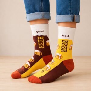 Sokken - Bier Print - Bruin Geel Wit - Katoen - Maat 38-45