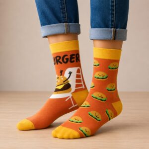 Sokken - Hamburger Print - Geel Bruin - Katoen - Maat 38-45