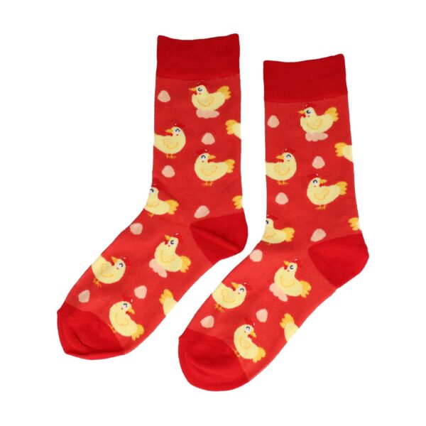 sokken kip dolfijn eiffel_1 Sokken - Kip Ei Print - Rood Beige Geel - Katoen - Maat 36-43