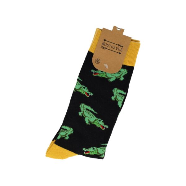 Sokken Katoen - Krokodil Print - Zwart Geel Groen - Maat 38-45