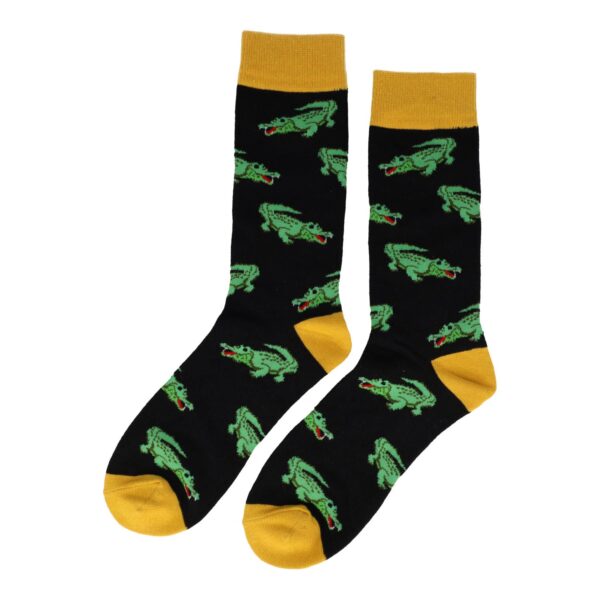 Sokken Katoen - Krokodil Print - Zwart Geel Groen - Maat 38-45