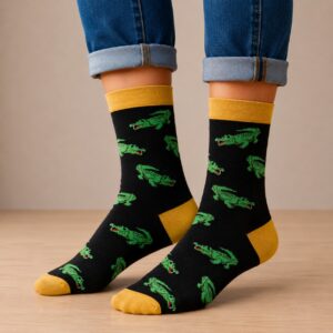 Sokken Katoen - Krokodil Print - Zwart Geel Groen - Maat 38-45