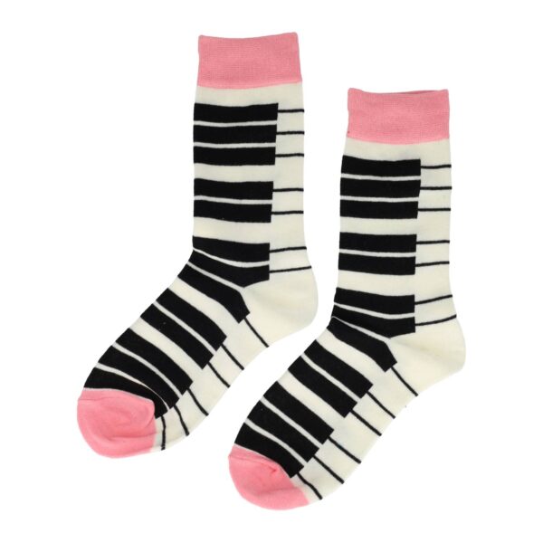 sokken piano varken kalkoen_4 Sokken - Piano Print - Roze Zwart Wit - Katoen - Maat 36-43