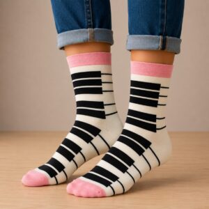 Sokken - Piano Print - Roze Zwart Wit - Katoen - Maat 36-43