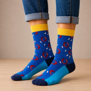 Sokken - Rookworst Print - Geel Blauw - Katoen - Maat 38-45