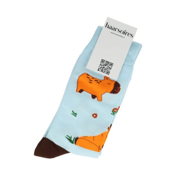 sokken schaap fiets cabybara luiaard_2 Sokken Katoen - Capybara Print - Bruin Blauw - Maat 38-45