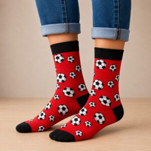 Sokken - Voetbalveld Print - Rood - Katoen - Maat 38-45