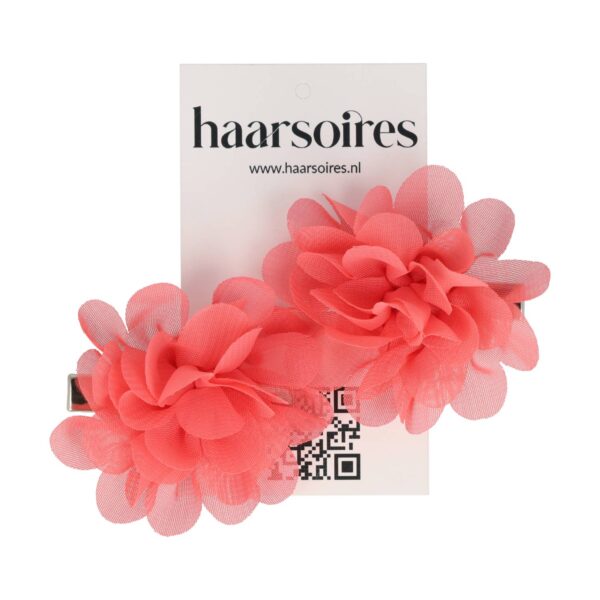 duckklem haarbloem 5cm koraal_3 Haarspeld Duckklem 5cm - Haarbloem - Koraalroze - Set van 2