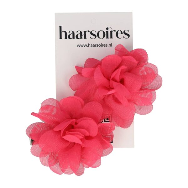 duckklem haarbloem fuchsia roze_3 Haarspeld Duckklem 5cm – Haarbloem - Fuchsia Roze - Set van 2