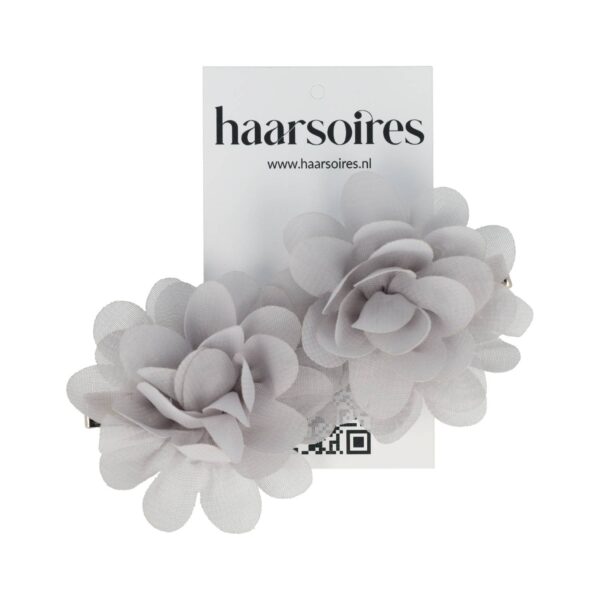 duckklem haarbloem grijs_3 Haarspeld Duckklem 5cm – Haarbloem - Grijs - Set van 2