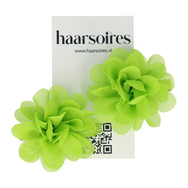 duckklem haarbloem set groen_3 Haarspeld Duckklem 5cm – Haarbloem - Groen - Set van 2