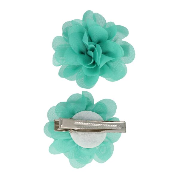 duckklem haarbloem turquoise_2 Haarspeld Duckklem 5cm – Haarbloem - Turquoise Groen - Set van 2