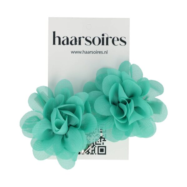 duckklem haarbloem turquoise_3 Haarspeld Duckklem 5cm – Haarbloem - Turquoise Groen - Set van 2