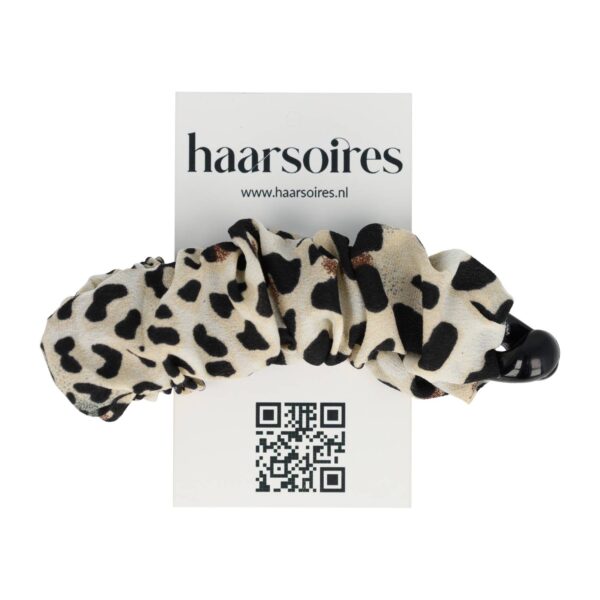 Bananenklem panterprint_1 Haarspeld Bananenklem 11cm - Staartklem - Panterprint Stof - Zwart Creme