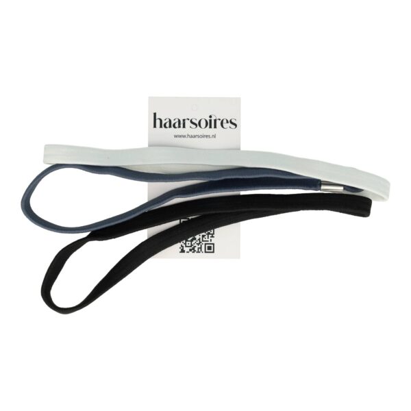 Haarband Sport 1cm - Elastiek Smal - Zwart Wit Grijs - Set van 3_2 Haarband Sport 1cm - Elastiek Smal - Zwart Wit Grijs - Set van 3