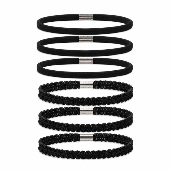 Haarband-Sport-Effen-Sierband-Zwart Haarband Sport 1cm - Elastiek - Effen en Sierband - Zwart - Set van 6