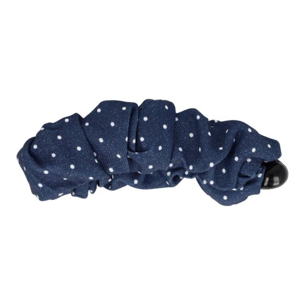 bananenklem jeans stof blauw_4 Haarspeld Bananenklem 11cm - Staartklem - Stippenprint Stof - Jeans Donkerblauw